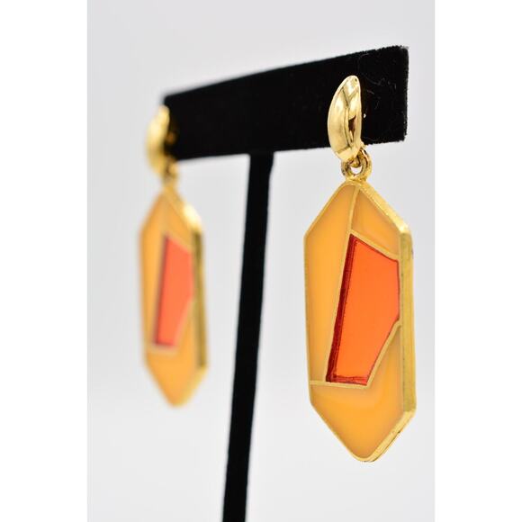 Vintage Dangle Earrings Red Orange Jelly Resin Cream Yellow Bold 1980s BinAI - Picture 2 of 12